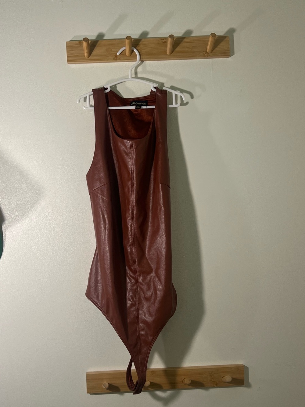 Shinestar Brown Faux Leather Bodysuit Tank Top NWOT WOMENS XS never worn